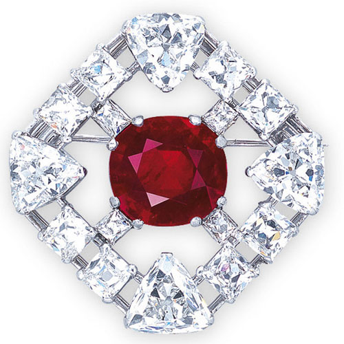 Ruby and Diamond Brooch by Cartier